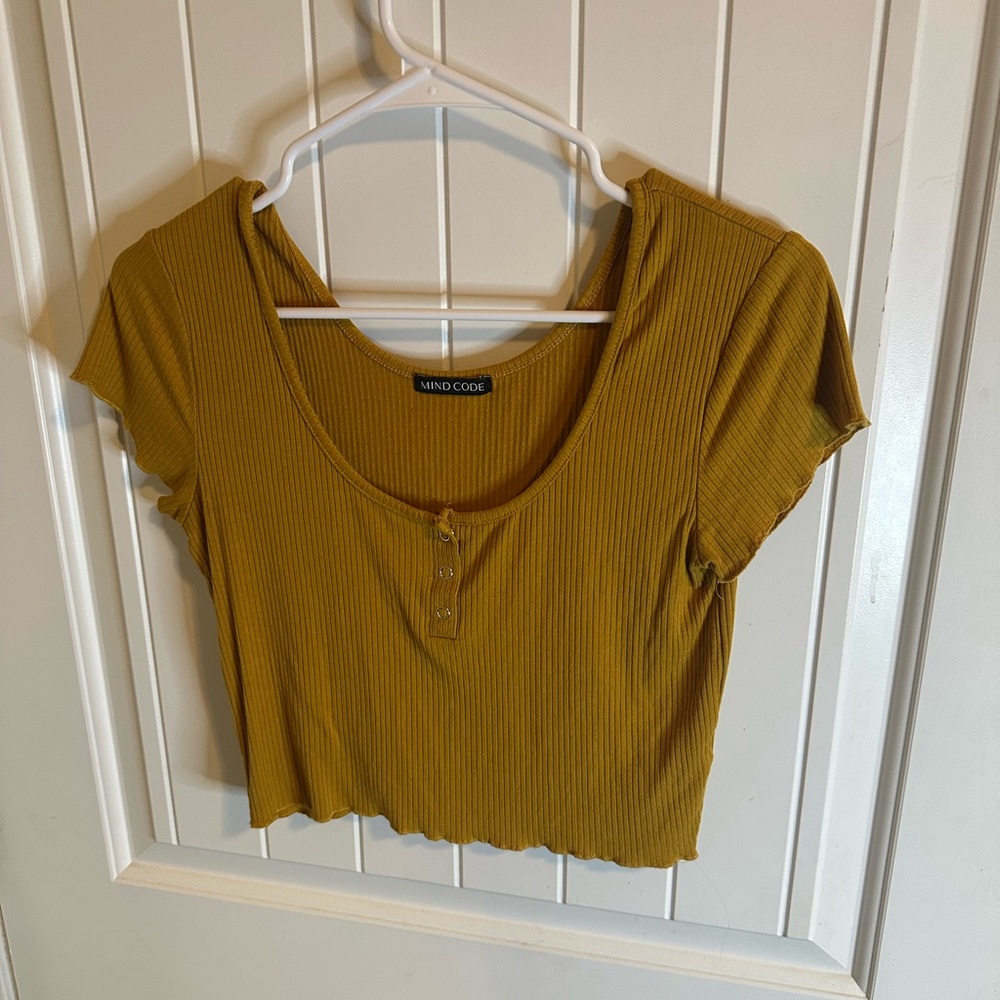 Mind Code Mustard Ribbed Crop Top